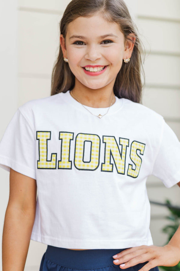 Girls: My Team Yellow Gingham Lions Applique Tee