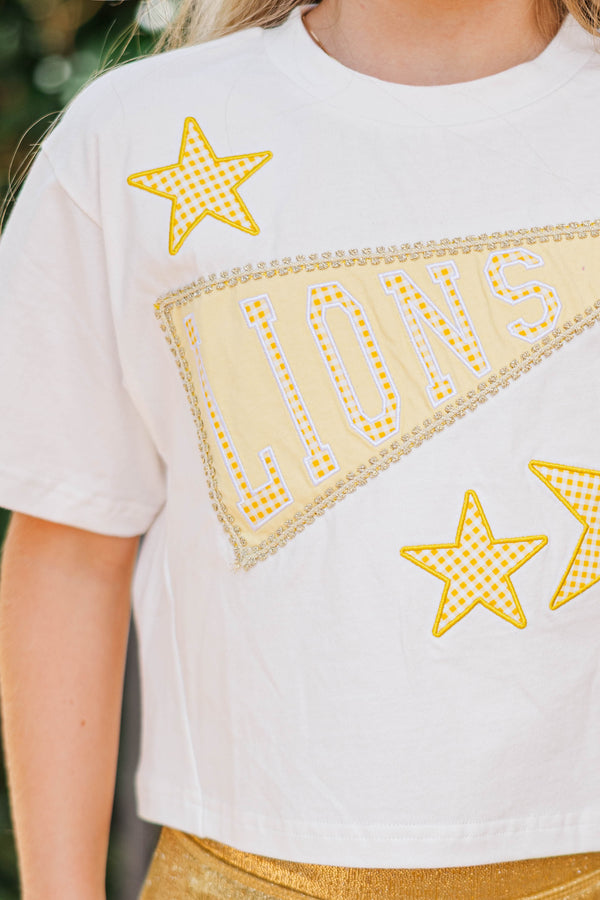 Girls: Varsity Pennant Yellow Lions Tee