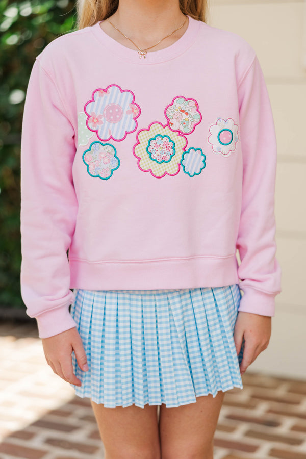 Girls: The Girly Crew White Floral Patch Sweatshirt