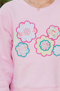 Girls: The Girly Crew White Floral Patch Sweatshirt
