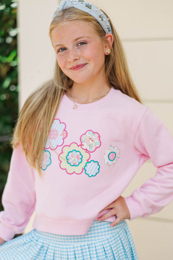 Girls: The Girly Crew White Floral Patch Sweatshirt
