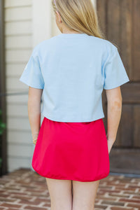 Girls: New School Year Fun Light Blue Flowers Sequin Top