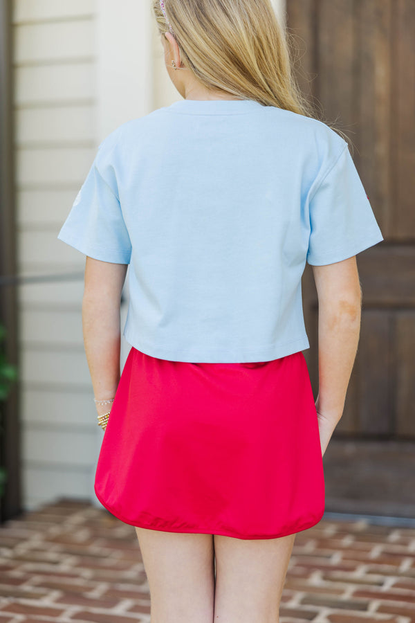 Girls: New School Year Fun Light Blue Flowers Sequin Top