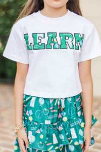 Girls: Learn Green Toile Applique Tee