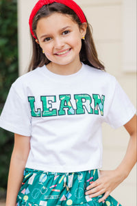 Girls: Learn Green Toile Applique Tee