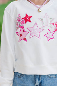 Girls: The Girly Crew White Stars Patch Sweatshirt