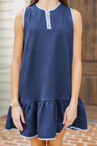 Girls: The Rosalie Navy/Light Blue Trim Textured Dress