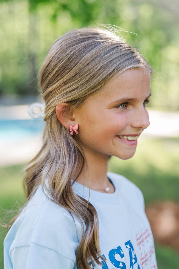 Girls: Something Fun Red Gingham Bow Earrings