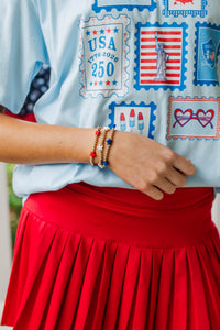 Girls: Bright Night Red, White, And Blue Star Beaded Bracelet