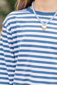 Girls: Sunday Reset Navy Striped Sweatshirt
