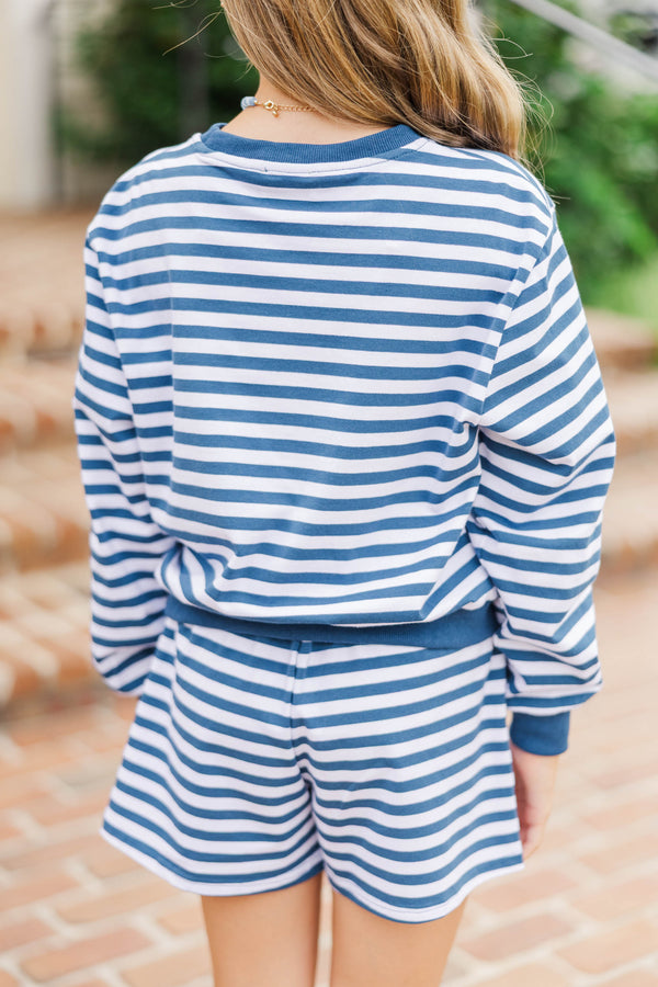 Girls: Sunday Reset Navy Striped Sweatshirt