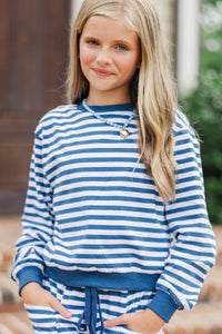 Girls: Sunday Reset Navy Striped Sweatshirt