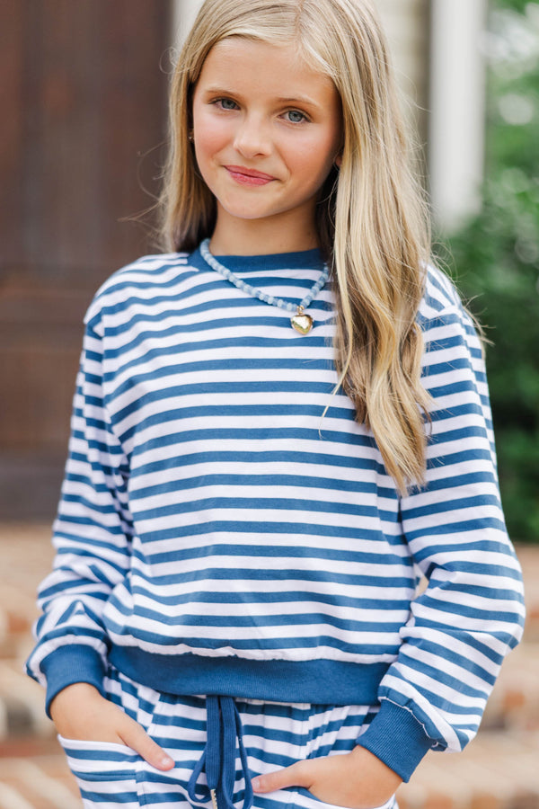 Girls: Sunday Reset Navy Striped Sweatshirt