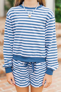 Girls: Sunday Reset Navy Striped Sweatshirt