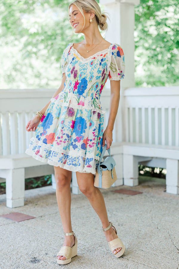 Utterly Lovely Blue Floral Smocked Dress