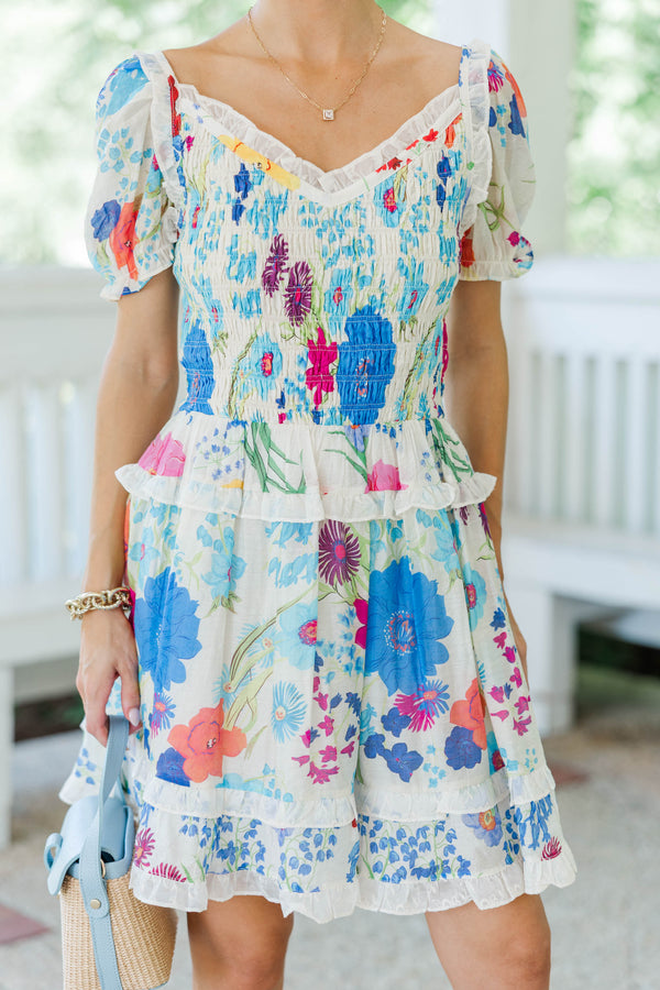 Utterly Lovely Blue Floral Smocked Dress