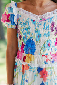 Girls: Utterly Lovely Blue Floral Smocked Dress