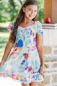 Girls: Utterly Lovely Blue Floral Smocked Dress
