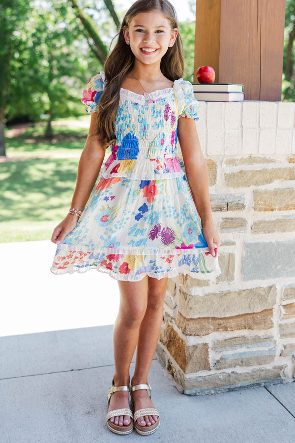 Girls: Utterly Lovely Blue Floral Smocked Dress