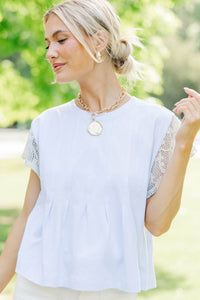 Always Classic Light Blue Crochet Peplum Top