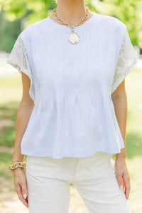 Always Classic Light Blue Crochet Peplum Top