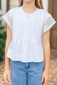 Girls: Always Classic Light Blue Crochet Peplum Top