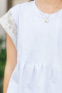 Girls: Always Classic Light Blue Crochet Peplum Top