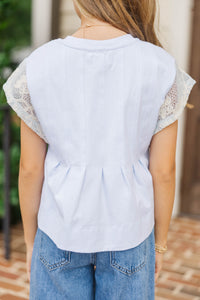 Girls: Always Classic Light Blue Crochet Peplum Top