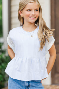 Girls: Always Classic Light Blue Crochet Peplum Top