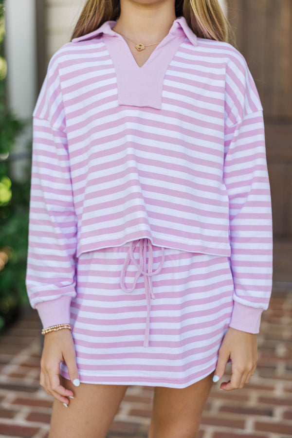 Girls: The Polo Club Pink Striped Collared Pullover