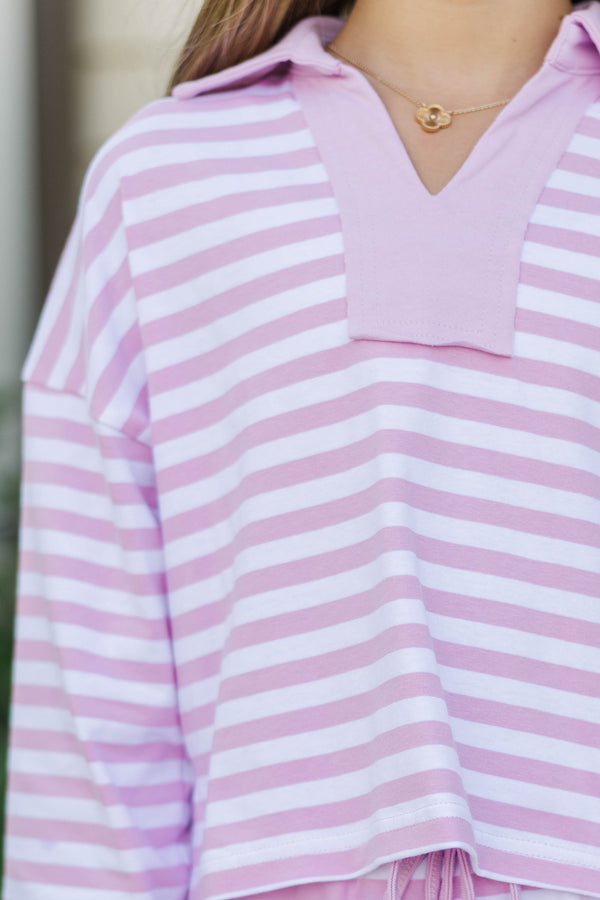 Girls: The Polo Club Pink Striped Collared Pullover