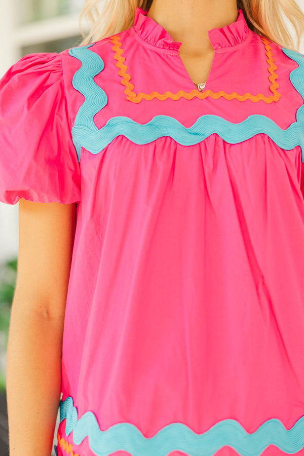 In Her Element Fuchsia Ricrac Trim Blouse