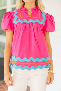 In Her Element Fuchsia Ricrac Trim Blouse