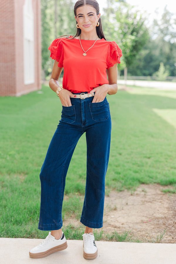 On The Ready Red Eyelet Blouse