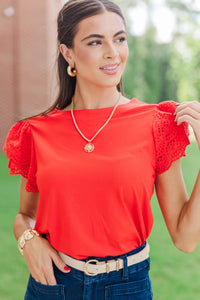 On The Ready Red Eyelet Blouse