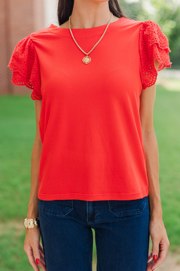 On The Ready Red Eyelet Blouse