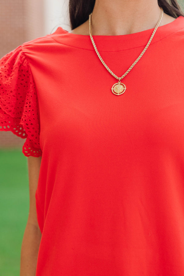 On The Ready Red Eyelet Blouse
