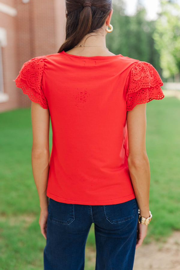 On The Ready Red Eyelet Blouse