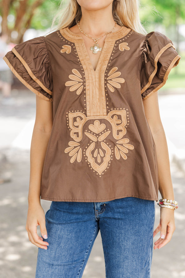 By Chance Brown Suede Blouse