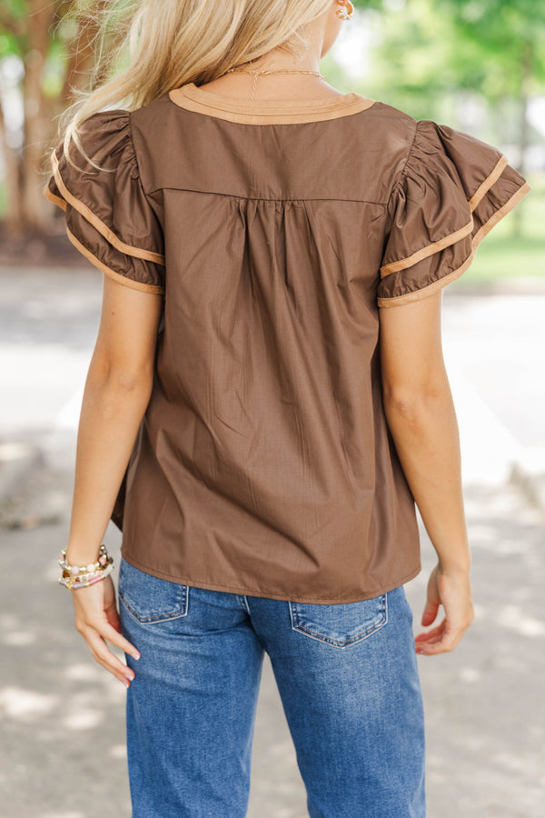 By Chance Brown Suede Blouse