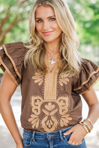 By Chance Brown Suede Blouse