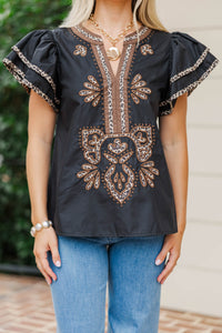 By Chance Black Leopard Blouse