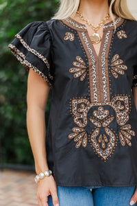 By Chance Black Leopard Blouse