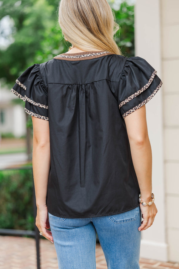 By Chance Black Leopard Blouse