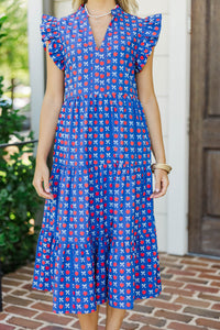 Created Beauty Navy Bows & Apples Midi Dress