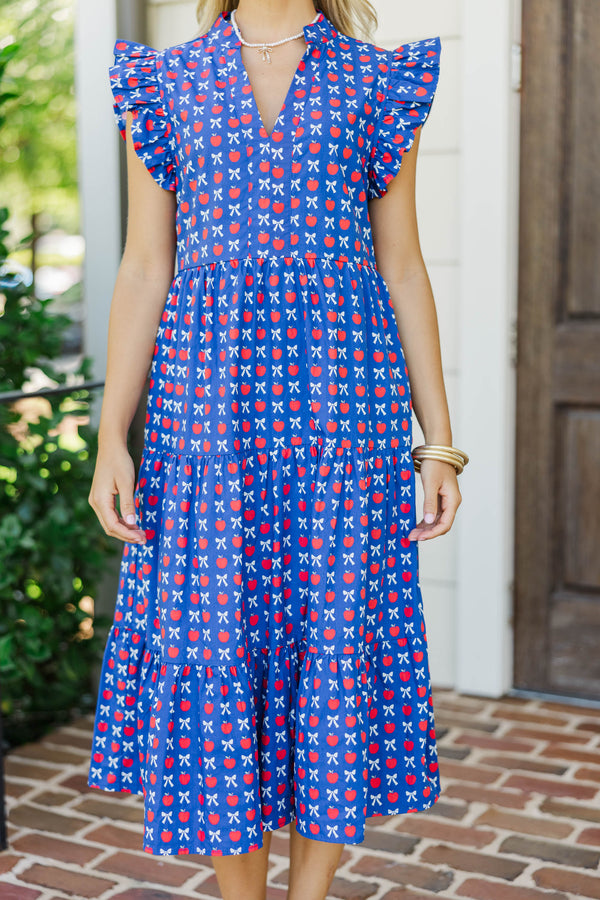 Created Beauty Navy Bows & Apples Midi Dress