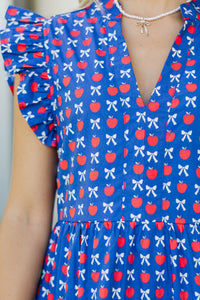 Created Beauty Navy Bows & Apples Midi Dress