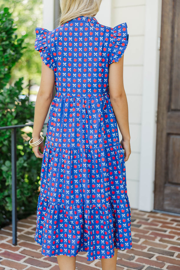 Created Beauty Navy Bows & Apples Midi Dress