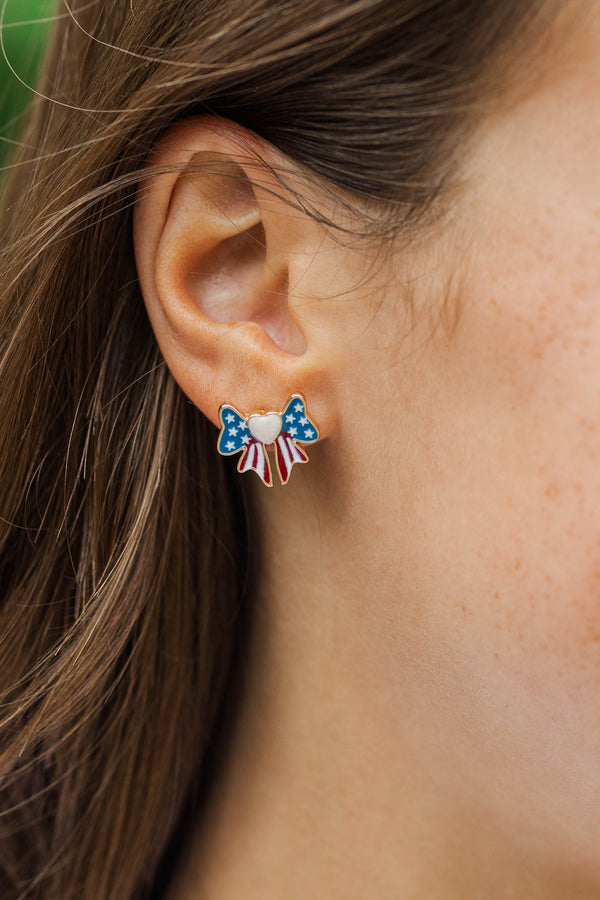 Girls: Stars Align Red, White, and Blue Bow Earrings