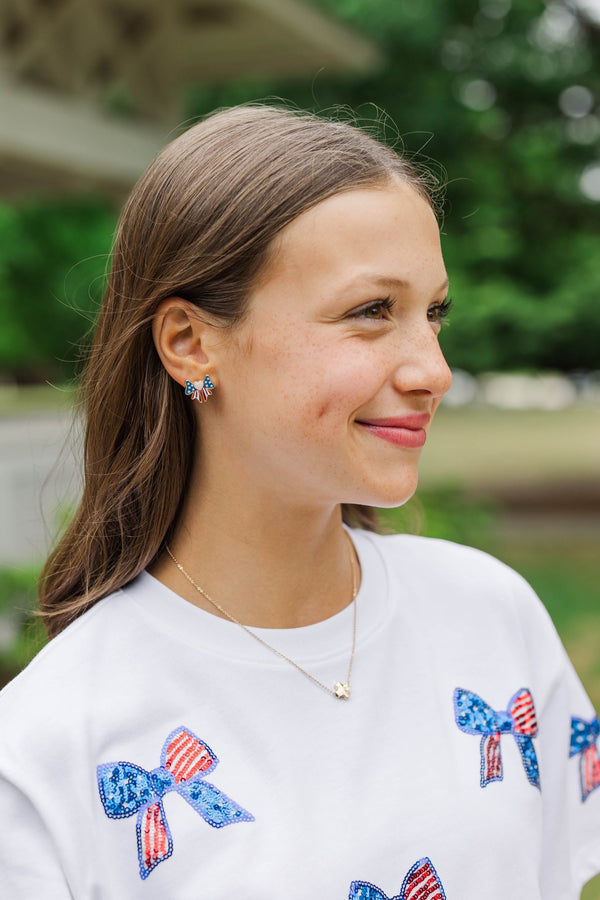 Girls: Stars Align Red, White, and Blue Bow Earrings